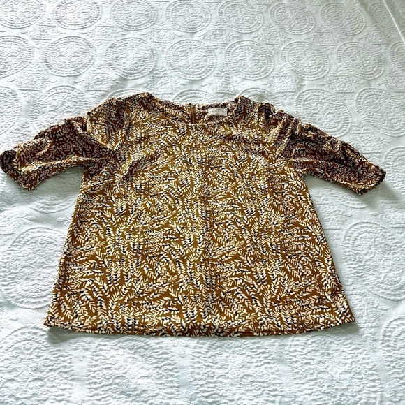 MELLODAY: NWOT Women’s brown round neckline blouse with white and black. Size M - Picture 7 of 15